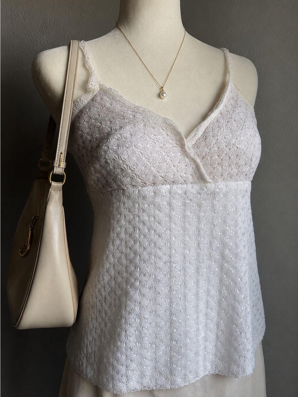 White House Black Market Ivory Lace-Top Camisole Slip | Size M